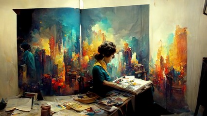 Fototapeta premium amazing artist at work painting art background wallpaper HD