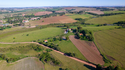 Fototapeta na wymiar soybean plantation in Brazil. Green field with grown soybeans. Aerial view