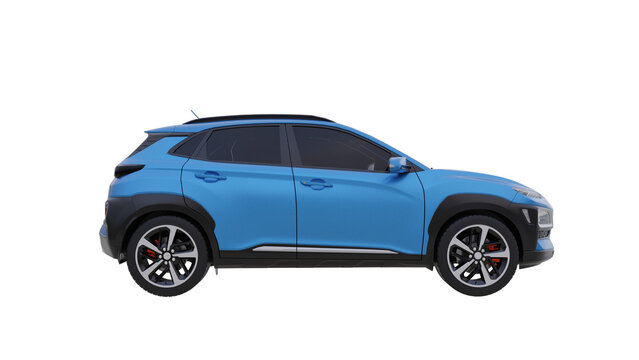 light blue Hyundai Kona front view, 3d rendering of PNG transparent car