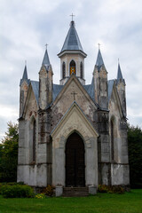 Fototapeta na wymiar Neo gothic Church of God at Bogushevichi, Belarus. Architectural monument.