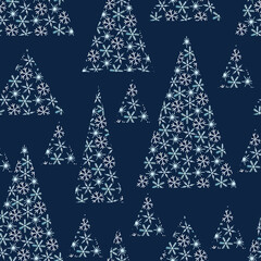 Christmas watercolor elegant seamless pattern with hand drawn Christmas trees made of snowflakes. Cute design for Christmas wrappings, textile and