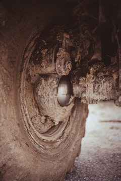 Off-road Truck Steering Knuckle Covered In Mud