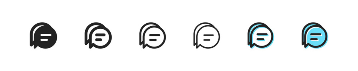 Message icon. Vector round text symbol. Simple double chat outline signs. Dialogue web sign. Speech element set. Online comment button. Phone email chat. Social chatting flat icons.