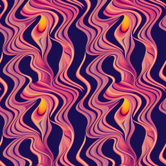 Multicolored abstract seamless pattern with swirls and waves, vivid colors, 3d illustration