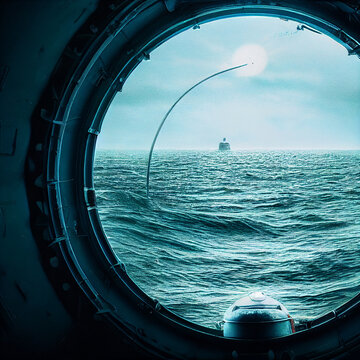 Submarine at periscope depth. 3D rendering.