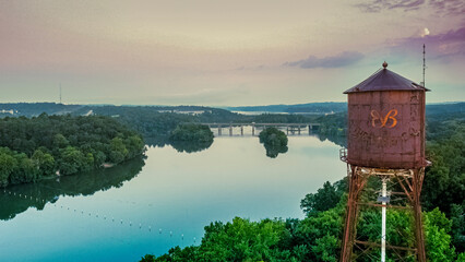Bibb City water tower over Chattahoochee river in Columbus Georgia © Jake Rhodes