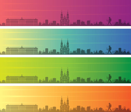 Santiago Compostela Multiple Color Gradient Skyline Banner