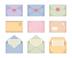 cute love letter, mail, email flat icon vector illustrator