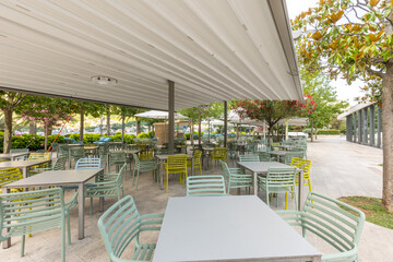 Empty outdoor hotel restaurant garden