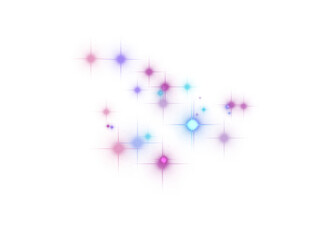A group of glowing bright balls of stars with rays of light. Png illustration
