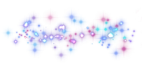 A group of glowing bright balls of stars with rays of light. Png illustration