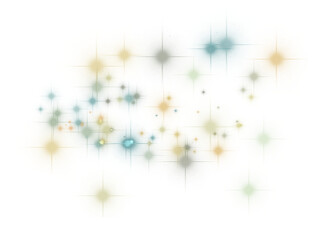 A group of glowing bright balls of stars with rays of light. Png illustration