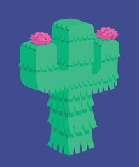 Mexican cactus pinata. Graphic element for website, sticker for social networks. Holidays, traditions and cultures. Gifts, presents, surprises and sweets. Cartoon isometric vector illustration
