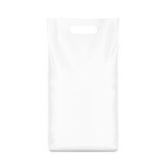 Stand bag with handle hole mockup. Vector illustration isolated on white background. Ready for your design. Suite for the presentation of diaper, wet wipes, foods, household, etc. EPS10.	