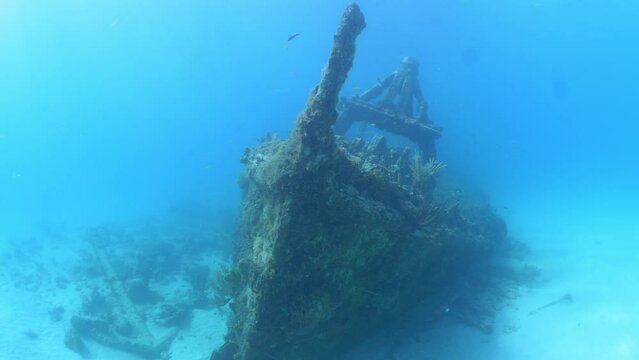Underwater view approaching sunken shipwreck / Bridgetown, Barbados
