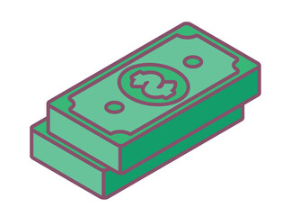 Stack of banknotes icon. Wealth and luxury, financial literacy. Successful startup or business. Sticker for messengers. Passive income, transfer and transaction. Cartoon flat vector illustration
