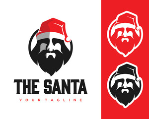 cartoon Christmas illustrations isolated on white. Funny happy Santa Claus character with gift, bag with presents, waving and greeting