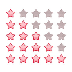 Ocena produktu lub recenzja klienta. Czerwone i różowe gwiazdki - kolorow ikony wektorowe dla aplikacji i stron internetowych. Ranking, feedback, doświadczenie użytkownika, poziom satysfakcji klienta.