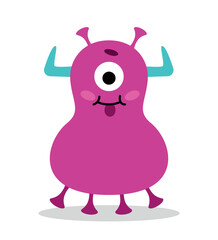 Obraz na płótnie Canvas Violet monster character. Abstract figure and organic pattern with feets. Cool and positive character. Graphic element for site. Fantasy, fairy tales and imagination. Cartoon flat vector illustration