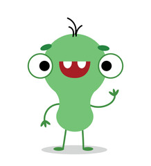 Green monster character. Oddly shaped mutant with large eyes. Mascot or toy for children. Halloween, holiday of horror and fear. Mysticism, witchcraft and imagination. Cartoon flat vector illustration