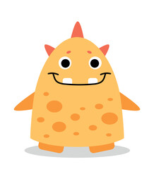 Yellow monster character. Large mutant with red spikes on its head. Cute toy or mascot for children. Graphic element for website. Magic, sorcery and mysticism. Cartoon flat vector illustration