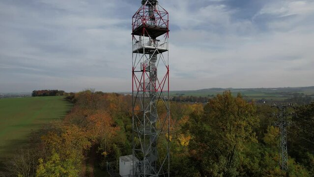 lookout tower Rozhledna Vinice, Uvaly u Prahy,Czech republic,aerial panorama landscape view