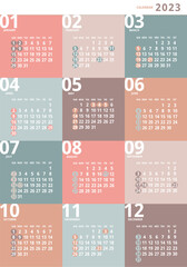 2023年_年間カレンダー_おしゃれカラー