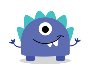 Blue monster character. Friendly mutant with one eye and spikes. Graphic element for website. Emotions, reactions and expression. Sticker for instant messengers. Cartoon flat vector illustration