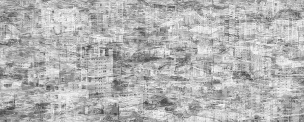 Gray abstract illustration of a large city's populous center.