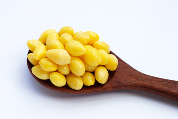 Boiled ginkgo nuts on white background.