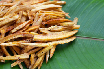 Crispy banana sticks. Fruit snack