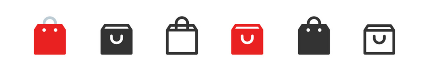 Shop bag icon set. Paper box sign. Shopper symbol. Market commercial bag pictogram. Supermarket buy handle shopper in vector flat