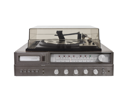 1970's vintage stereo with eight track, radio and record player isolated.