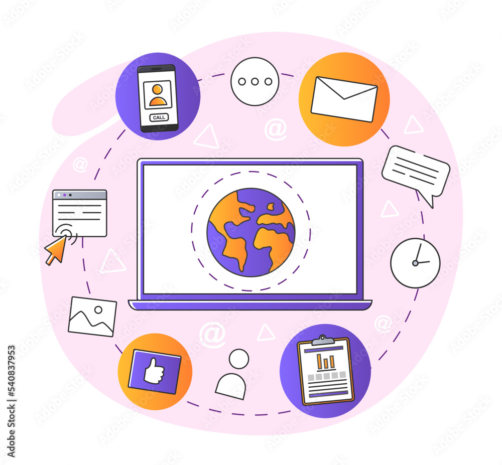 Fototapete Set business icons. Collection of graphic elements for website. Interface for programs and applications. Social networks and messengers. Cartoon flat vector illustrations isolated on white background