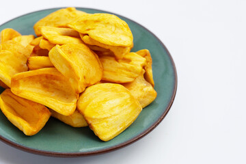 Jackfruit chips on white background