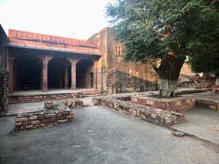Fatehpur Sikri, India, November 2019 - A bridge leading to a building