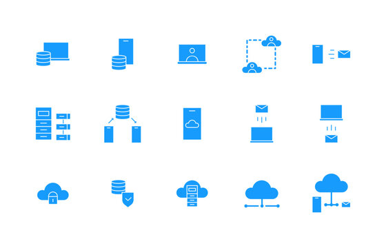 Icon Set Glyph Or Fill Server, Computer, Cloud, Database. Editable Fill Color. 32 Pixels X 32 Pixels