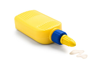 Yellow bottle of glue isolated on white background
