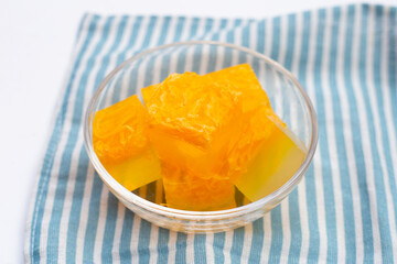 Sweet egg floss jelly. Thai dessert