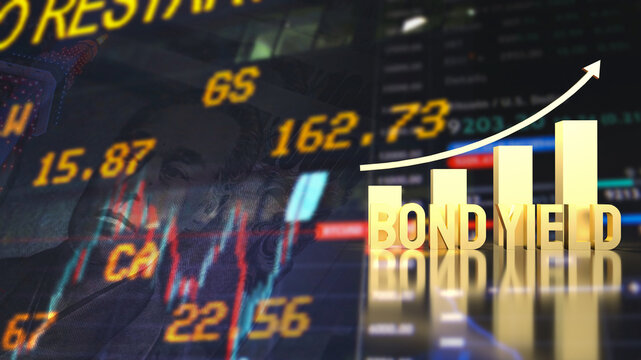 The gold bond yield text and chart on Japan business background 3d rendering.