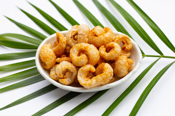 Crispy pork rinds or pork snack.