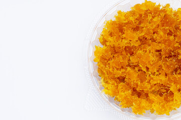 Pineapple paste or jam on white background.