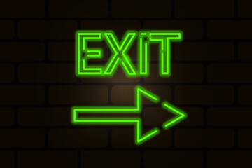 icon with exit green neon. Vector illustration. stock image. 