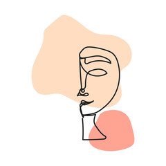 Line art character face line colored spot. Linear poster. Female silhouette. Vector illustration. stock image. 