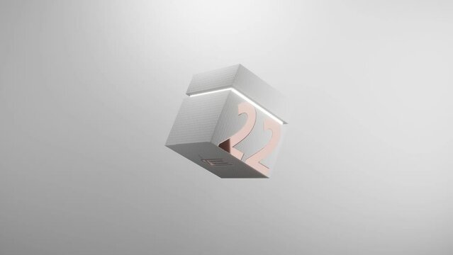 dramatic 3d render of a textured white box rotating and opening to reveal a glowing interior against a white background