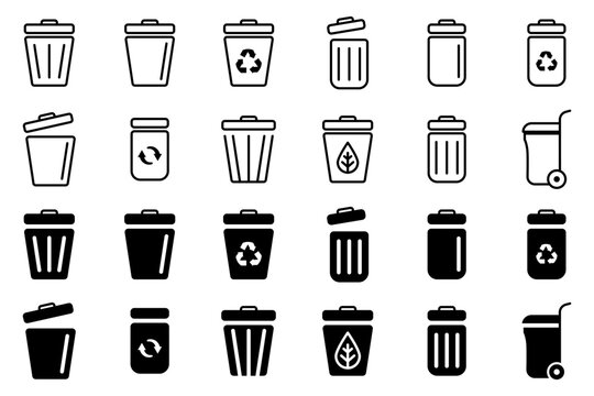 Conjunto de iconos de papelera. Contenedor de basura y reciclaje. Ilustraci&oacute;n vectorial
