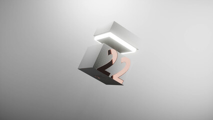 high contrast 3d render of a textured white box with shiny labels opening to reveal a glowing interior against a white background