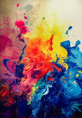 Abstract painting splashes of paint in synchonised colorful grouping, on canvas