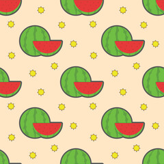 happy watermelon and sun for summer seamless pattern