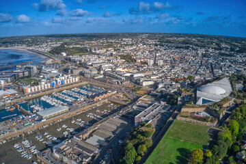 Fototapeta na wymiar Aerial View of St. Helier, Jersey during early Autumn